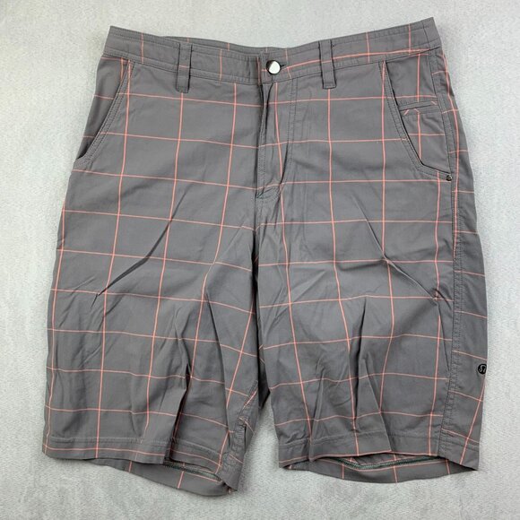 Lululemon Mens Shorts 32 Gray Pink Plaid Windowpane Chino Nylon Stretch 9" Golf - Picture 1 of 7